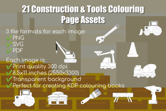 21 Construction Tools Colouring Pages