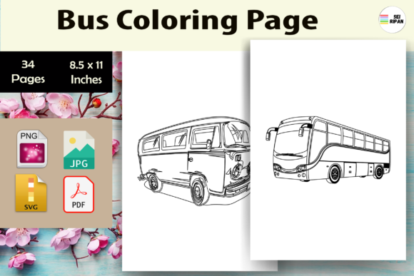 Bus Coloring Page for Kids-KDP: Graphics and Coloring Pages