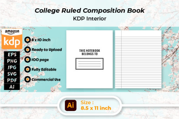 College Ruled Notebook 8×10 Graphics for KDP Interiors