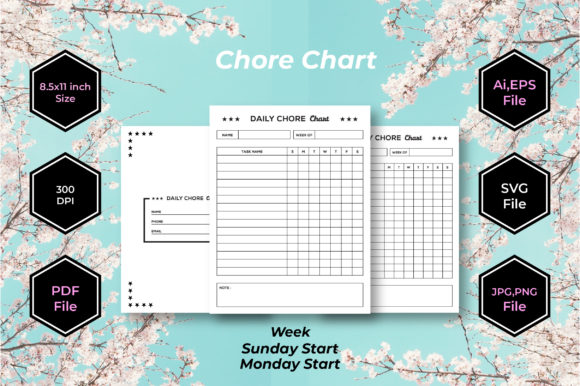 Daily Chore Chart Printable KDP Interior Graphics