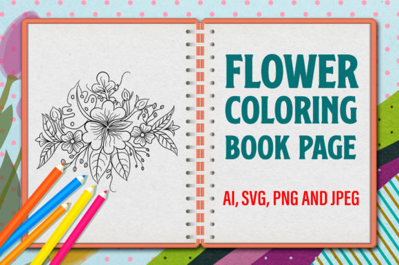 Flower Coloring Page Graphics for KDP Interiors