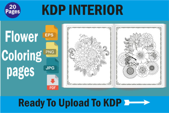 Flower Coloring Pages Kids for Adults: Graphics & KDP Interiors