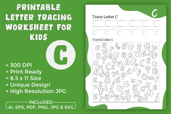 Letter Tracing Worksheet for Kids C: Graphics for Kdp Interiors