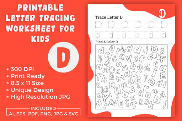 Letter Tracing Worksheet for Kids D: Graphics for KDP Interiors