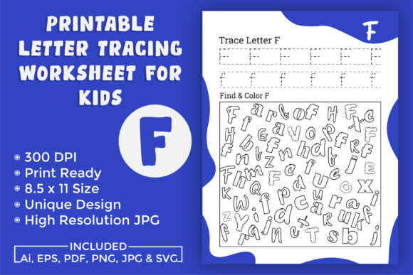Letter Tracing Worksheet for Kids F Graphics