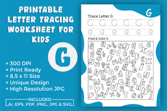 Letter Tracing Worksheet for Kids G: Graphics for KDP Interiors