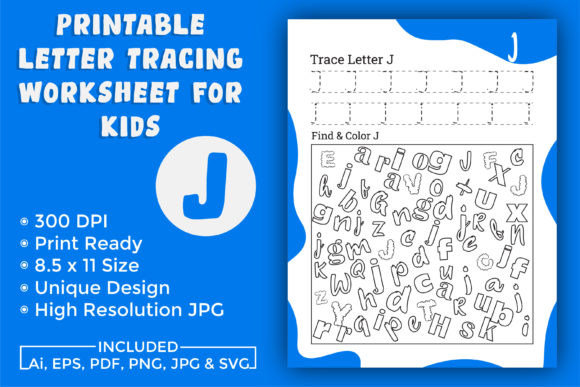 Letter Tracing Worksheet for Kids J: Graphics for KDP Interiors