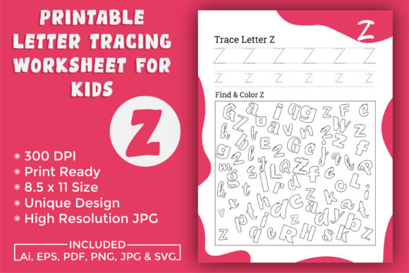 Letter Tracing Worksheet for Kids Z: Graphics for KDP Interiors