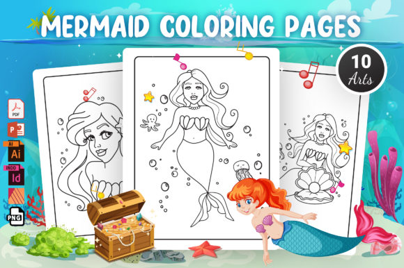 Mermaid Coloring Pages - KDP Interior