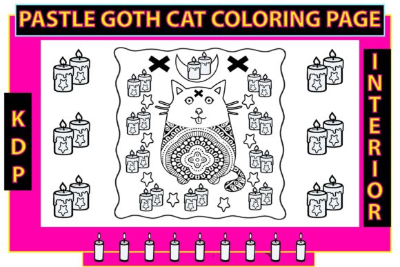 Pastel Goth Cat Coloring Page Graphics for KDP Interiors