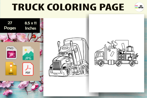 Truck Coloring Page for Kids-KDP Graphics