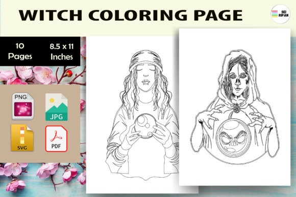 Witch Coloring Page for Kids-KDP