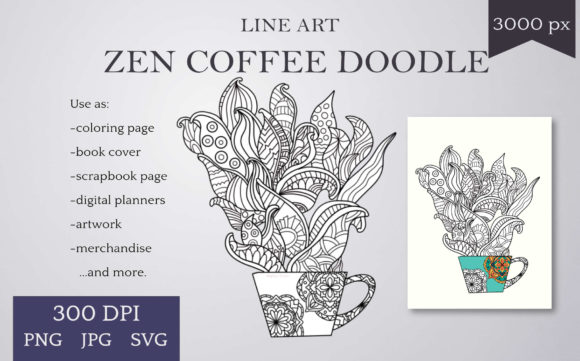 Zen Coffee Doodle - Line Art to Color